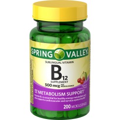 Vitamina B12 - Cianocobalamina - Sublingual - Sabor cereza - 200 tab spring valley precio mexico