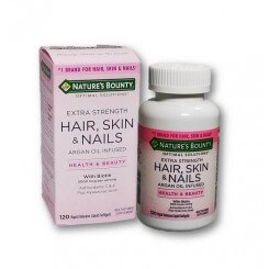 Biotina de 5000 mcg de la marca Nature´s Bounty. Para cabello, uñas y piel. Con Aceite de argan, colageno y Acido hialuronico.