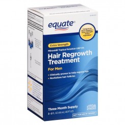 Minoxidil en liquido de la marca Equate. Tratamiento para 3 meses de uso. Precio: $ 619