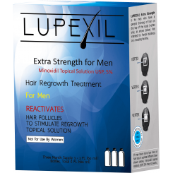 Minoxidil 5% de la marca lupexil para alopecia.  Con bajas dosis de alcohol y propileno. Precio: $ 549