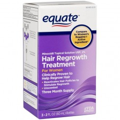 Minoxidil en liquido para mujer de la marca Equate. Contiene minoxidil 2%. Modo de uso: 1 ves al dia.