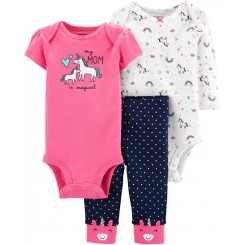 Conjunto de pañaleras y pants Carters para niña de 12 meses. Con el tema de Unicornio.