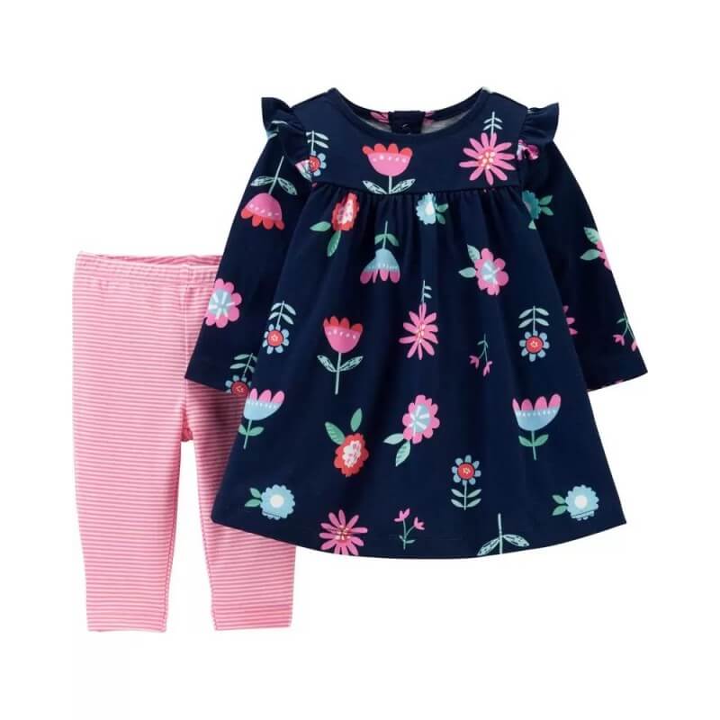 Conjunto: jersey de punto floral y legging a rayas - Carter´s - $ 420