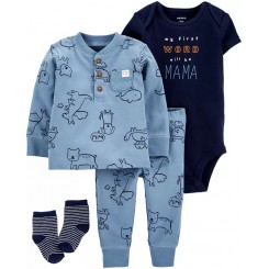 Conjunto de 4 piezas de ropa de Carters con estampado de  canguros. Azul. Talla : 12 meses. Envíos a todo Mexico.