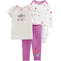 Conjunto de 3 piezas de ropa para niña de la talla de 12 meses. Marca: Carters. Estampado de Princesas. Envios a todo Mexico.