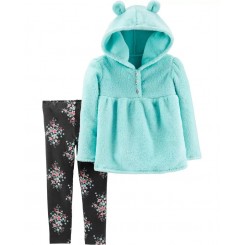 Conjunto de legging floral y top con capucha para niña de 12 meses. De la marca Carters. Envios a todo México.