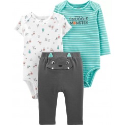 set de pañaleras y pantalon con el tema de monster  estampado. Para niño de 12 meses. Envíos a todo Mexico.