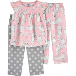 Pijama holgada con el tema de conejos en color rosa. Con 2 pantalones. Marca: Carters y envíos a todo México.