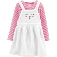 Juego de camiseta a rayas y falda borrosa Fuzzy a color blanco para niña de 12 meses de la marca Carters, envios a todo Mexico.