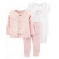 Conjunto para niña de Cardigan abrigo para niña con pañalera y pantalon en color rosa. Marca: Carters.