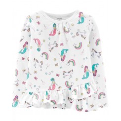 Camiseta de jersey Sirenas y Unicornios para niña en color blanco. Talla: 12 meses. Marca: Carters.