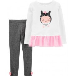 Conjunto de playera con gatito y leggins de la marca Carters. Para niña de la talla 12 meses. Envíos a todo México.