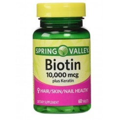 Biotina de 10,000 mcg de spring valley con plus de keratina, para cabello, piel y uñas. disponible para todo mexico.