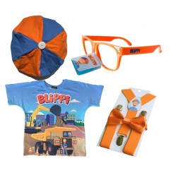 Disfraz original de blippi  completo. Con gorro, tirantes, playera y lentes. (merchandising)