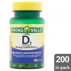 vitamina d3 de la marca Spring Valley 2000 IU (50 mcg), disponible para envio a todo Mexico